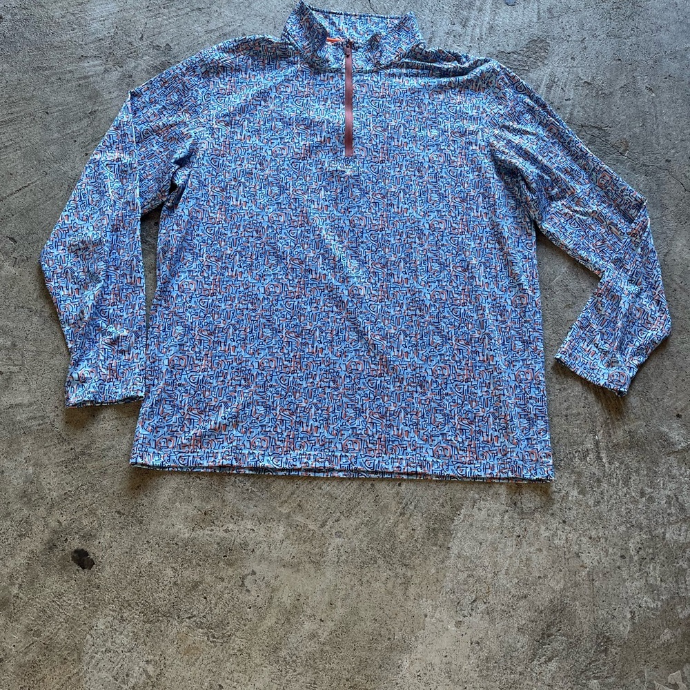 Men's Blue Patterned Long-Sleeve Quarter-Zip Shirt